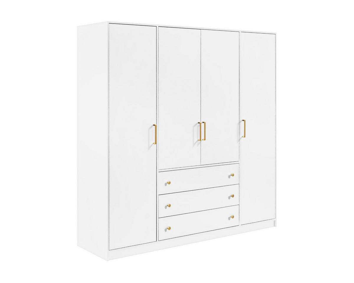 DREHTÜRENSCHRANK CLASSIC 200/196/58 cm in Weiß/Gold - Goldfarben/Weiß, Holzwerkstoff (196/58/200cm) - Deine Möbel 24