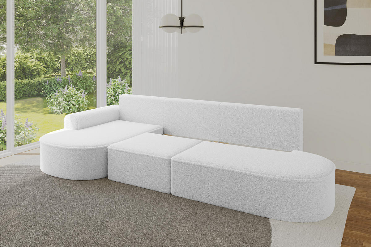 ECKSOFA mit Schlaffunktion Ottomane Links MARI L2-S 368X167X85 Weiß Bouclé - Schwarz/Weiß, Holzwerkstoff/Kunststoff (368/167cm) - ALTDECOR