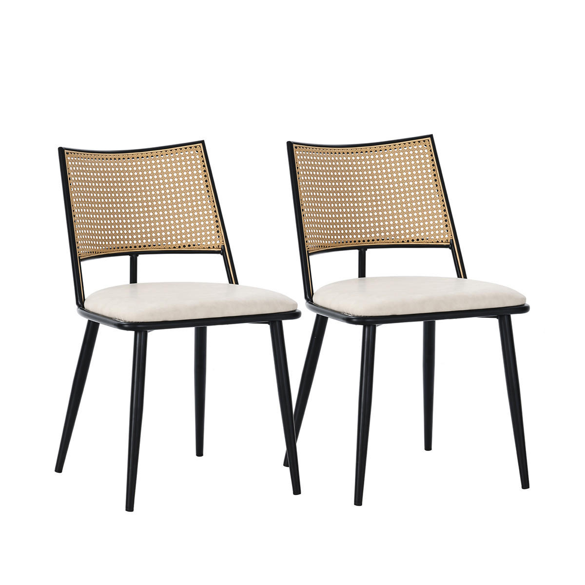 ESSZIMMERSTUHL 2er Set PU Sitz Rattan Rückenlehne schwarz - Schwarz, Metall (46/80/48cm) - Kaket