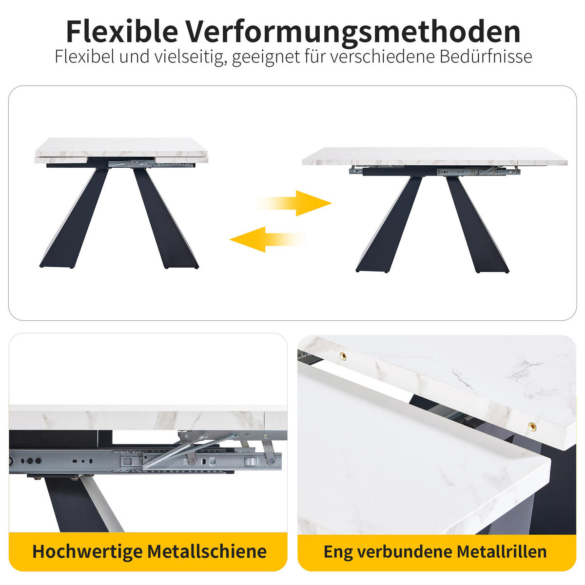 AUSZIEHTISCH 99/74/77 cm Weiß mit Marmoroptik Tischplatte aus MDF - Weiß, Holzwerkstoff (159/74/77cm) - OKWISH