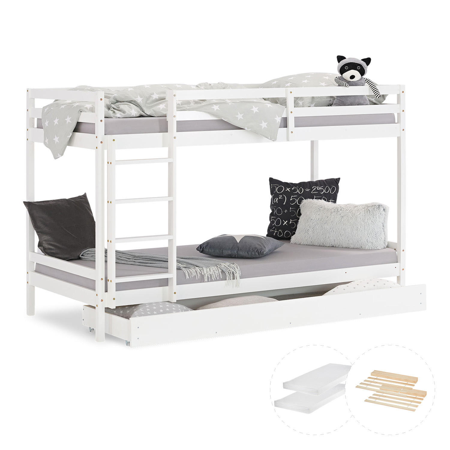 ETAGENBETT mit Matratzen 90/200 cm mit Stauraum - Weiß, Holz - Homestyle4u