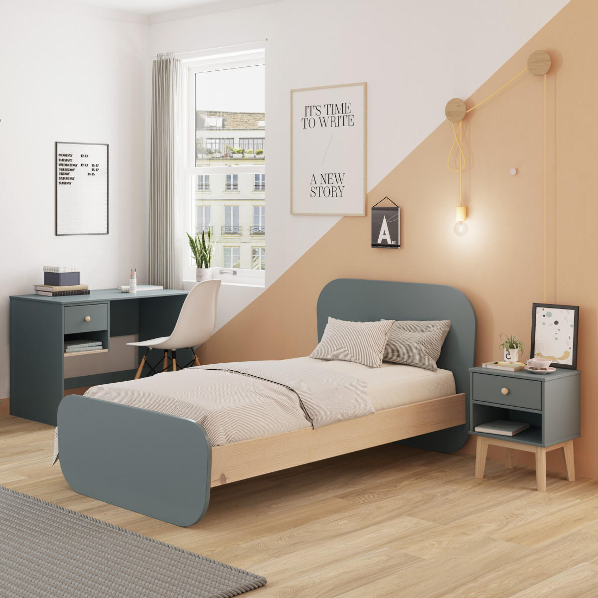 BETT Esteban Grün 195.4/106.5/90 cm - Grün, Holz (190/90cm) - Calicosy