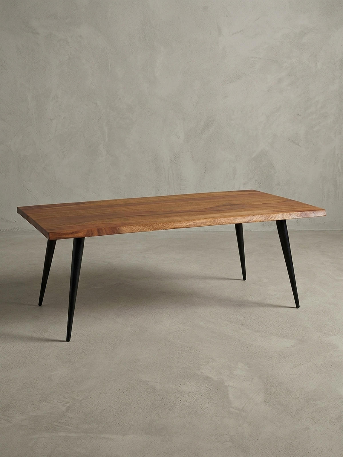 COUCHTISCH Sheesham Massivholz in Natur mit Baumkante und Metallgestell, 110x60x40 cm, Handgefertigt, Schutzlack-beschichtet - Schwarz/Braun, Holz/Metall (60/110/40cm) - KADIMA DESIGN