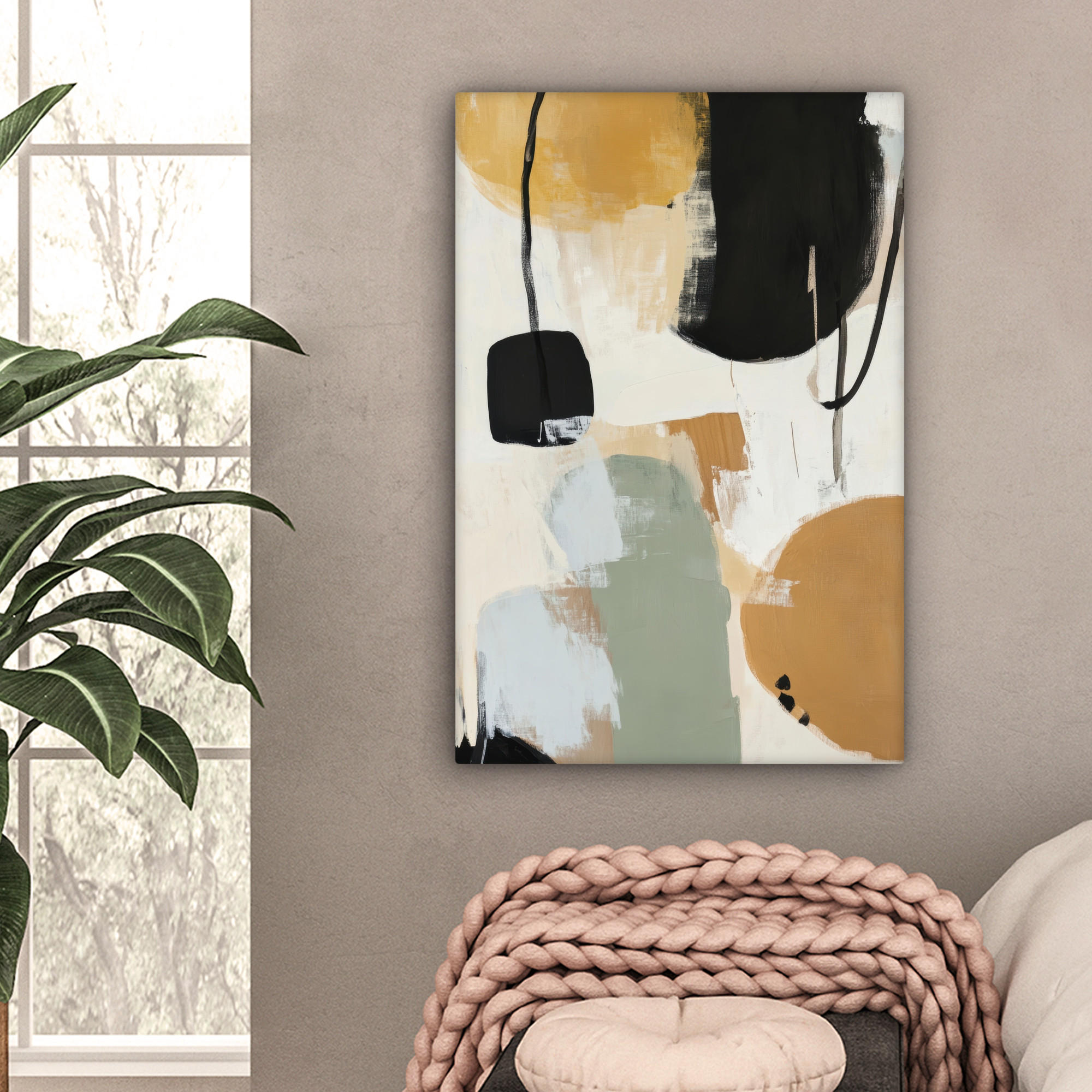 LEINWANDBILD Farbe - Abstrakt - Farben 60x90 cm - Currygelb, Textil (60/90cm) - MuchoWow