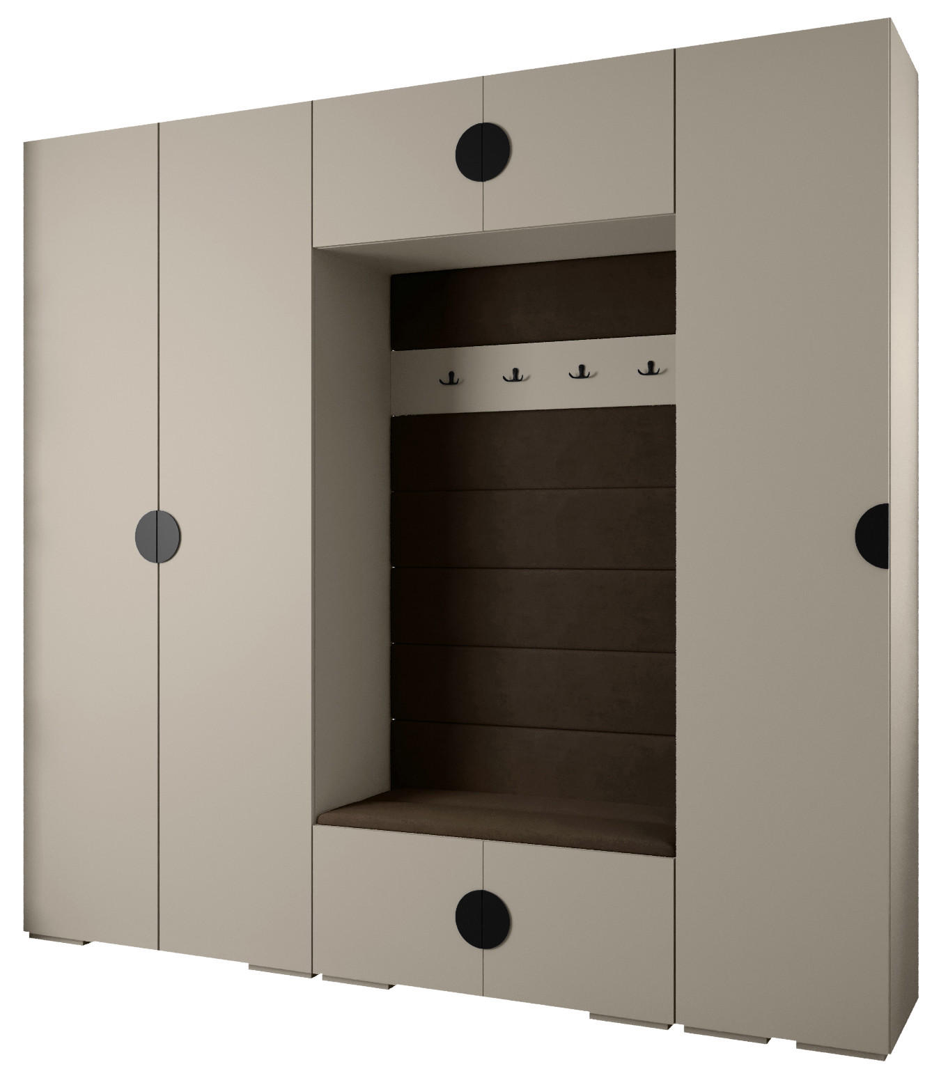 Abiks Möbel Garderoben-Set Kaschmir, Braun, Schwarz 250x236.7x47 cm