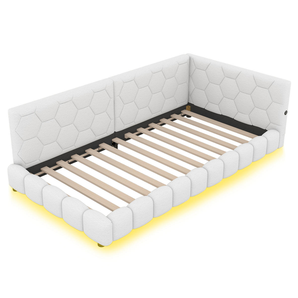 POLSTERBETT mit LED-Beleuchtung 90/200 cm in Weiß mit USB und Lattenrost - Weiß, Textil (90/200cm) - BEAOK