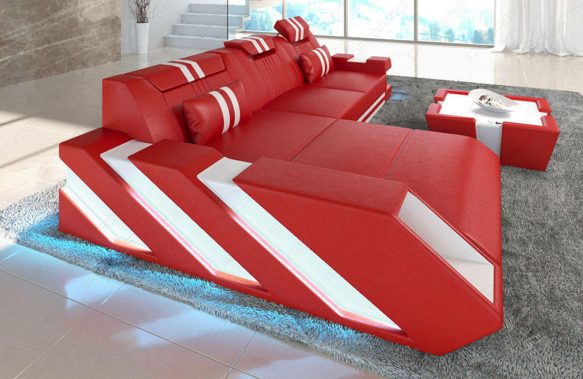 ECKSOFA Apollonia L - Rot, Leder (295/190cm) - Sofa Dreams