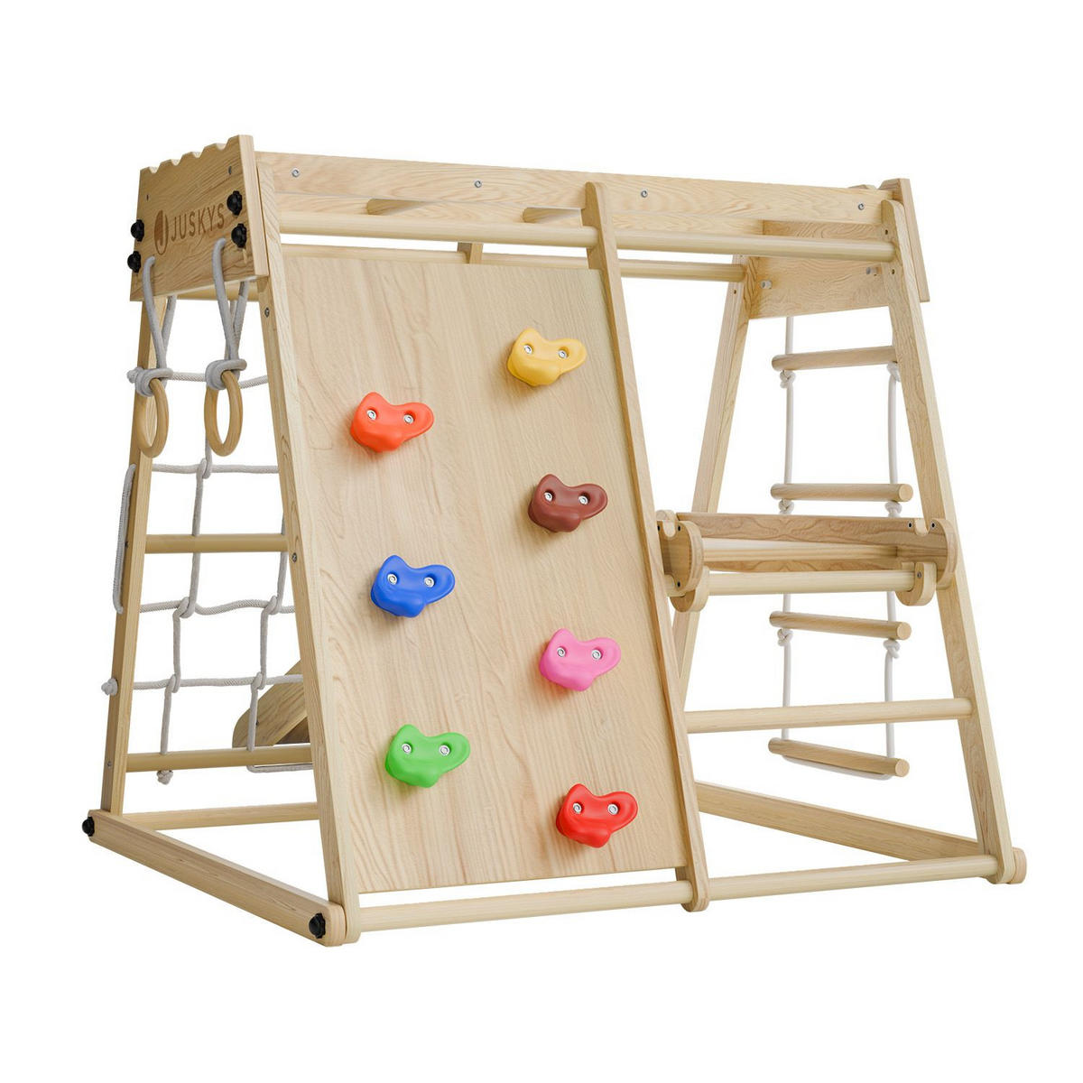 KLETTERGERÜST MINI für Kinder mit Rutsche - Naturfarben, Holz (102/98cm) - Juskys