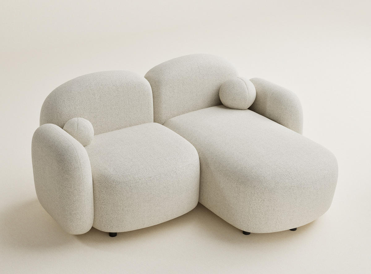 ECKSOFA Bahama Creme Webstoff - Creme/Schwarz, Holz/Holzwerkstoff (190/146cm) - Maison de Reve