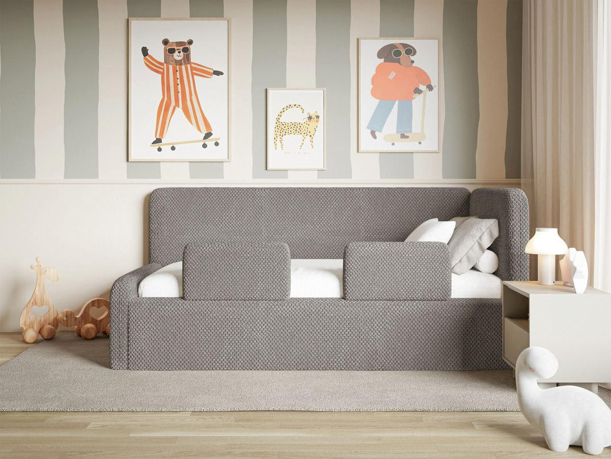 JUGENDBETT Fanko Samt Taupe 90x200 cm - Graubraun/Schwarz, Kunststoff/Textil (90/200cm) - Selsey