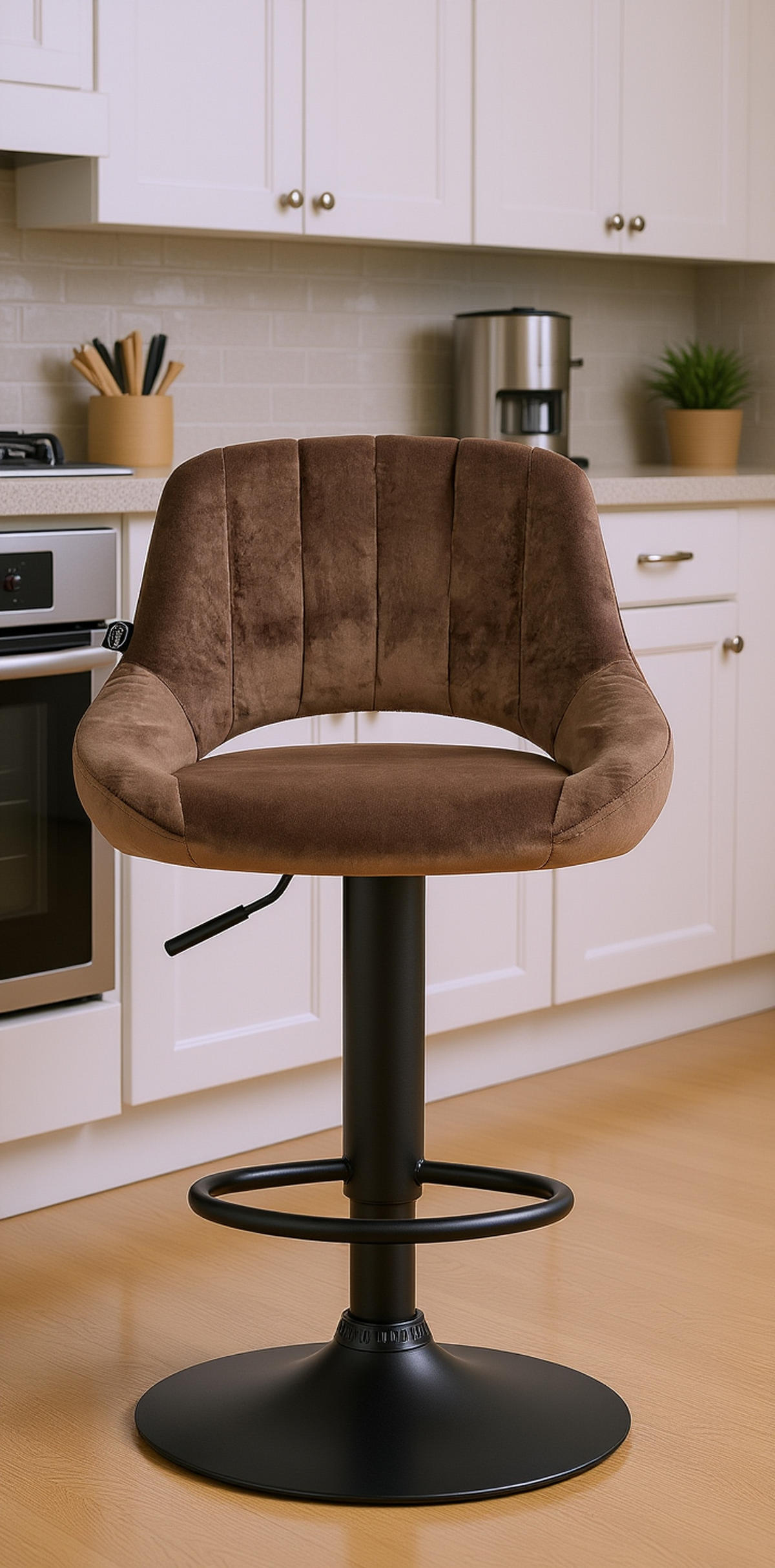 BARHOCKER 2er Set Milos Samt B braun - Schwarz/Braun, Textil/Metall (47/106/48cm) - TPFLiving