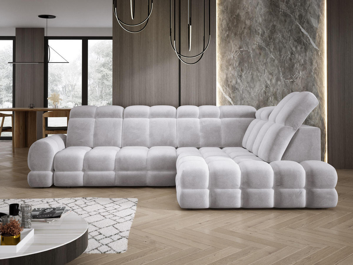 ECKSOFA TOLLO Salvador-stoff L-form 302x217x105 cm silber - Alufarben, Holz/Textil (217/302cm) - DomoHome