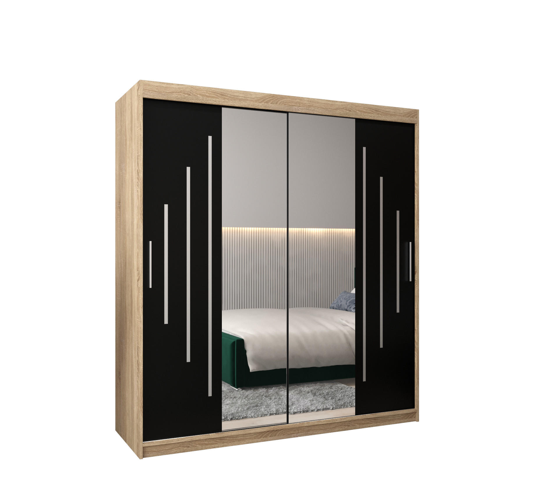Abiks Möbel Schwebetürenschrank Sonoma Eiche, Schwarz 180x200x62 cm