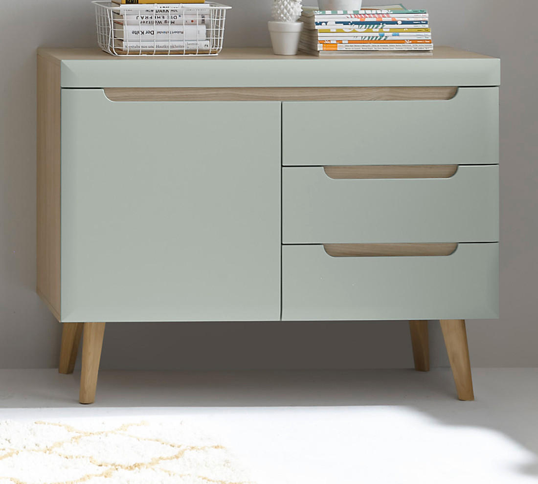 SIDEBOARD Pistazie grün, Eiche, skandinavisch 107 cm, Kommode mit Soft-Close - Eichefarben/Pastellgrün, Holz/Holzwerkstoff (107/83/40cm) - Furn.Design