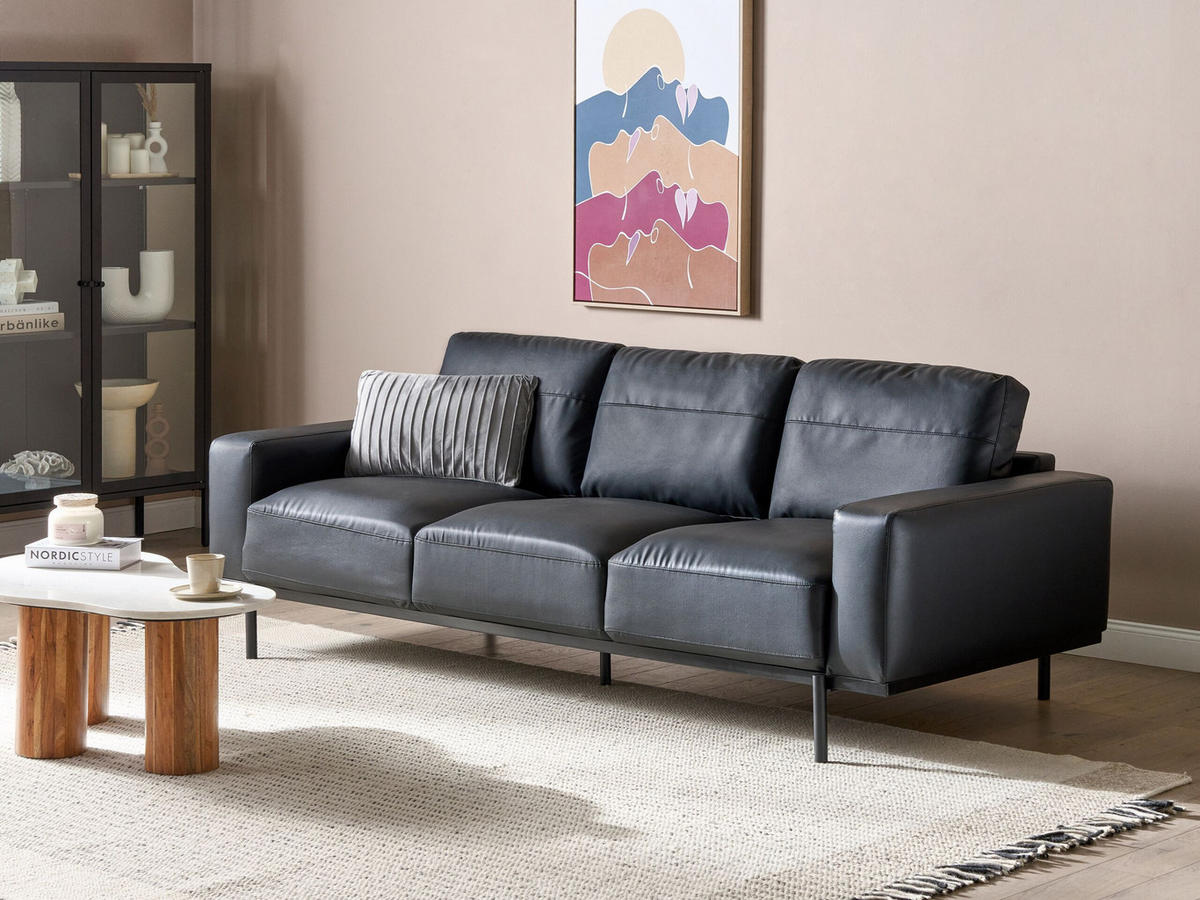 3-SITZER-SOFA Kunstleder schwarz Sovik - Schwarz, Kunststoff/Textil (215/72/87cm) - Beliani