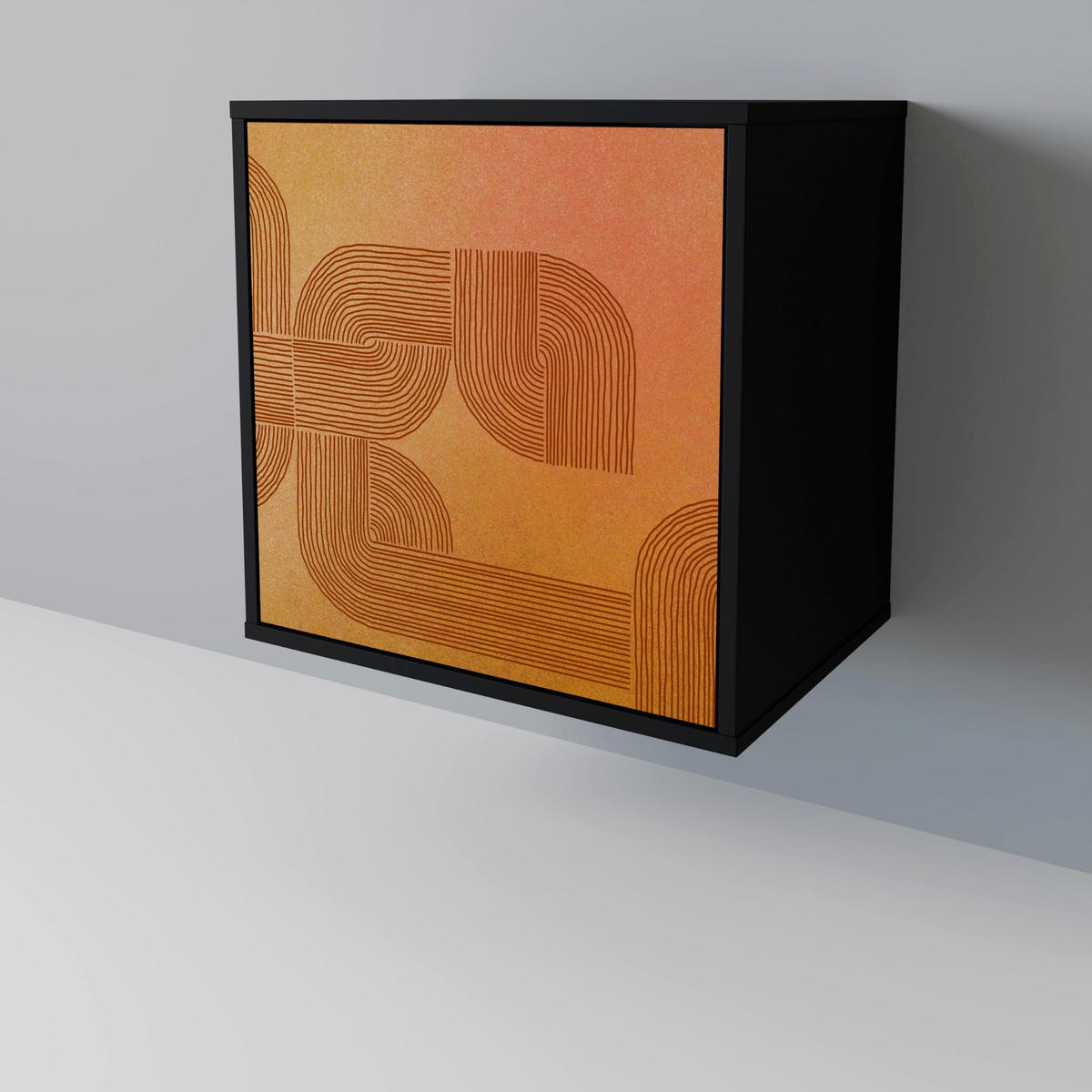 SIDEBOARD STRENGTHENING RELATION, Schwarz, 57,5x42x75,5 cm, Goldfarbene Metallfüße - Goldfarben/Multicolor, Holzwerkstoff/Metall (57.5/75.5/42cm) - SpaceRebels