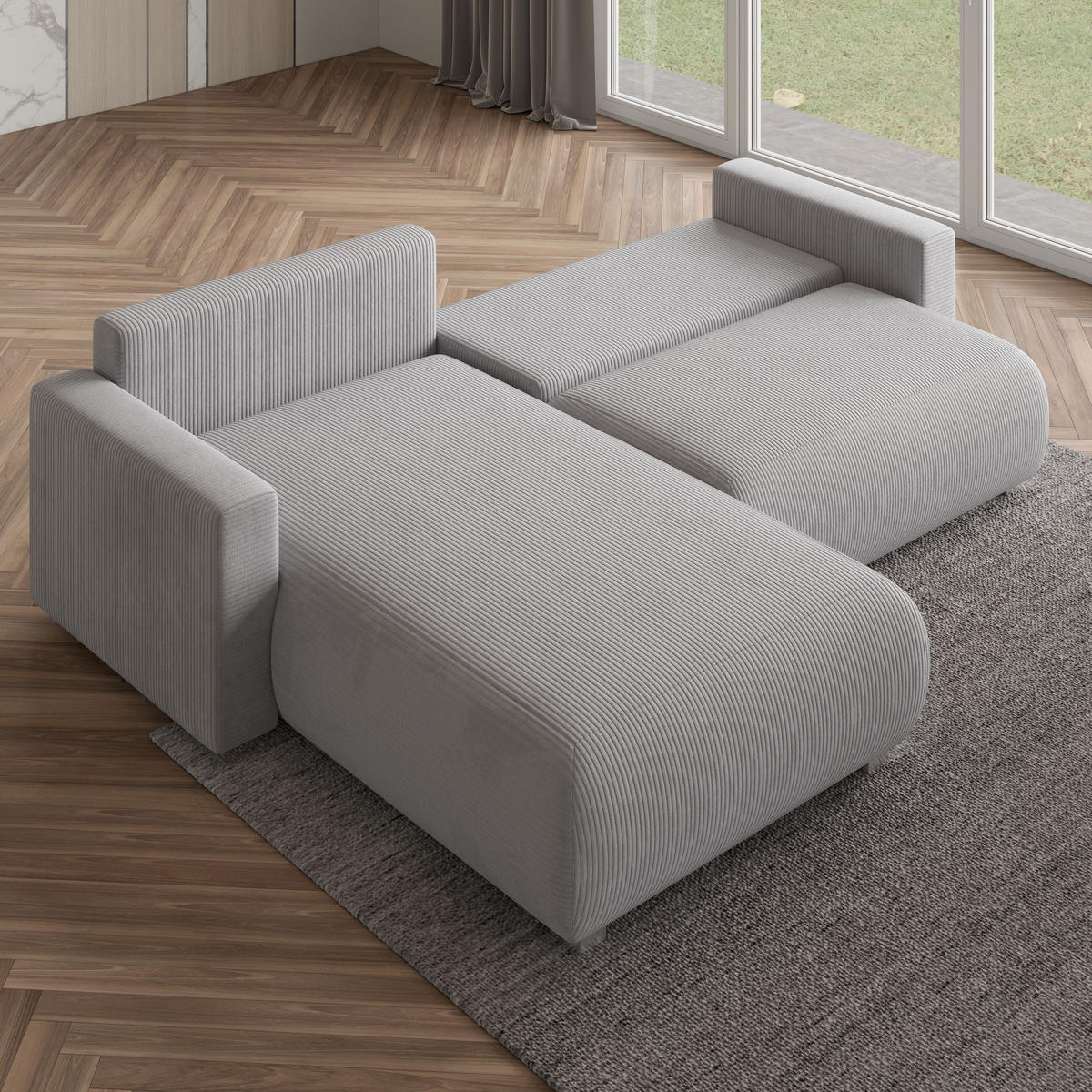 ECKSOFA TURIN P Gelb Kordstoff mit Schlaffunktion - Gelb, Holz (265/183cm) - MASSENO