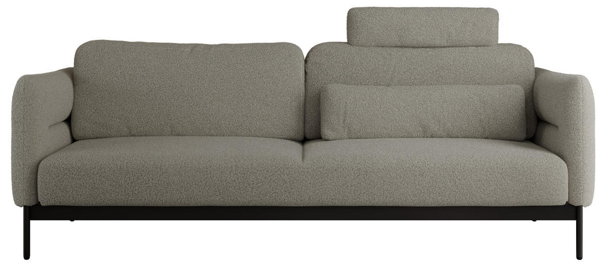 SOFA SALENTO Hellgrau Boucle - Hellgrau/Schwarz, Textil/Metall (221/82/101cm) - MKS