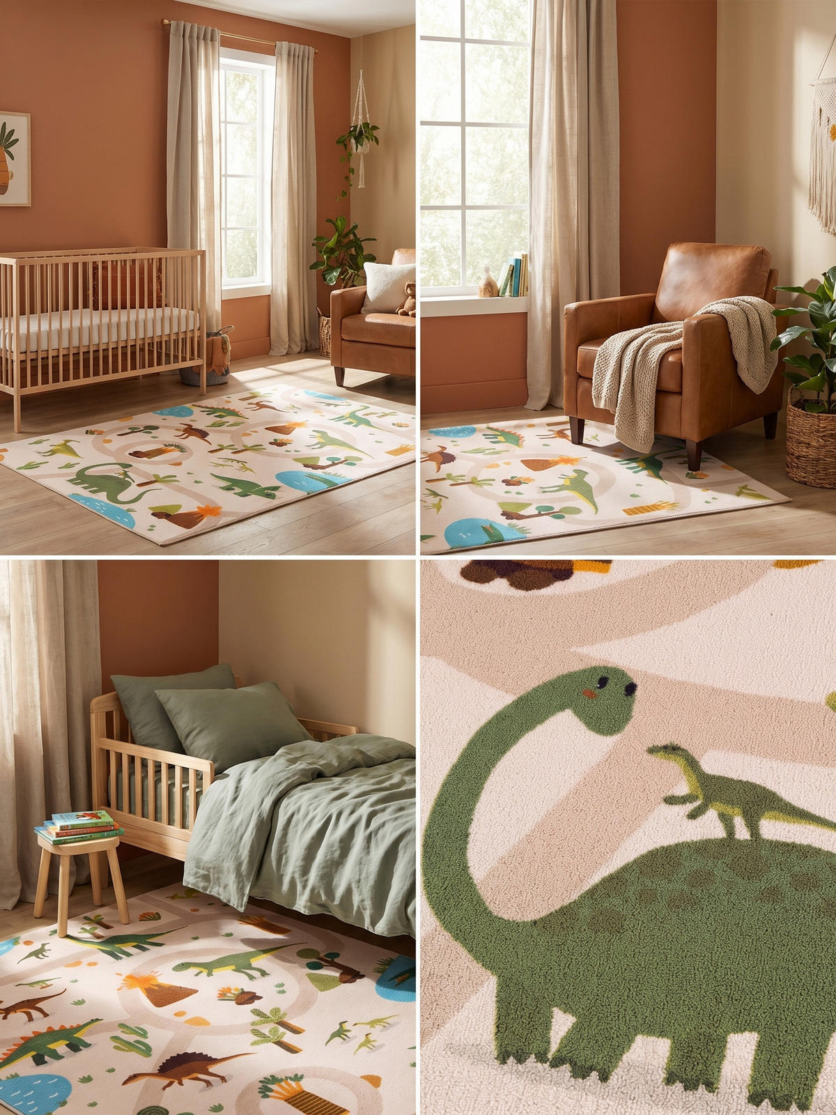 KINDERTEPPICH Kurzflor Dinosaurier-Landschaft Waschbar OEKO-TEX Spielteppich Jungen Mädchen Beige 120x170 – TINO - Beige, Textil (120/170cm) - KADIMA DESIGN