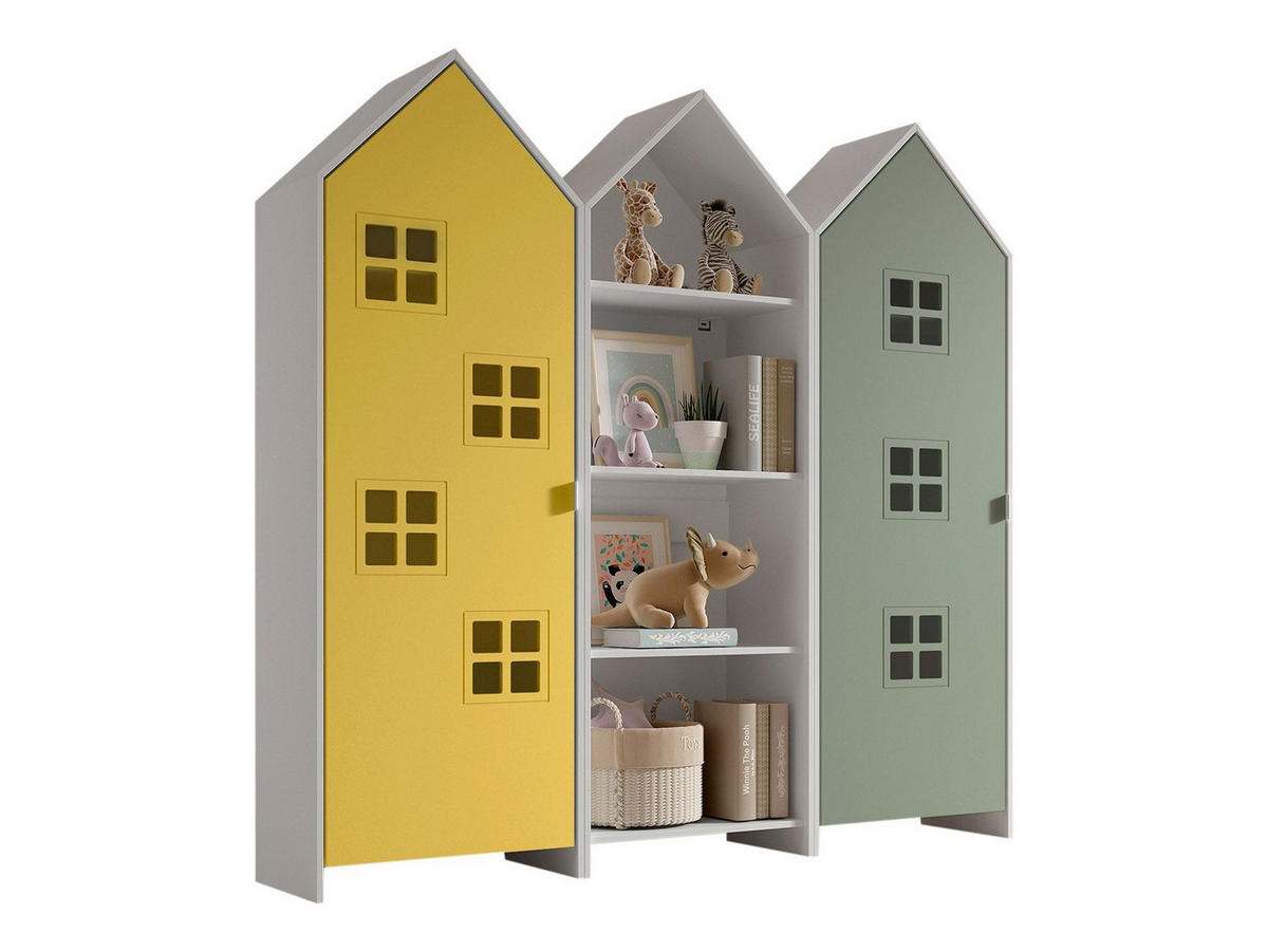 REGALSCHRANK Set Kania 173x37x171 MDF Weiß /Bunt - Gelb/Grün, Holzwerkstoff (173/171/37cm) - 58aufmkessel