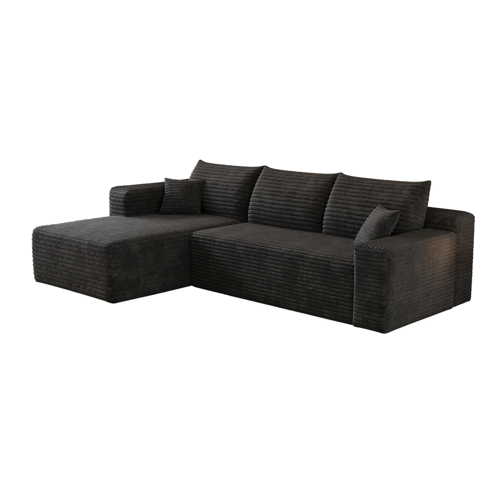 ECKSOFA 241 cm aus Stoff mit Cordbezug und ohne Montage Schwarz - Schwarz, Textil (151/241cm) - Modenvie