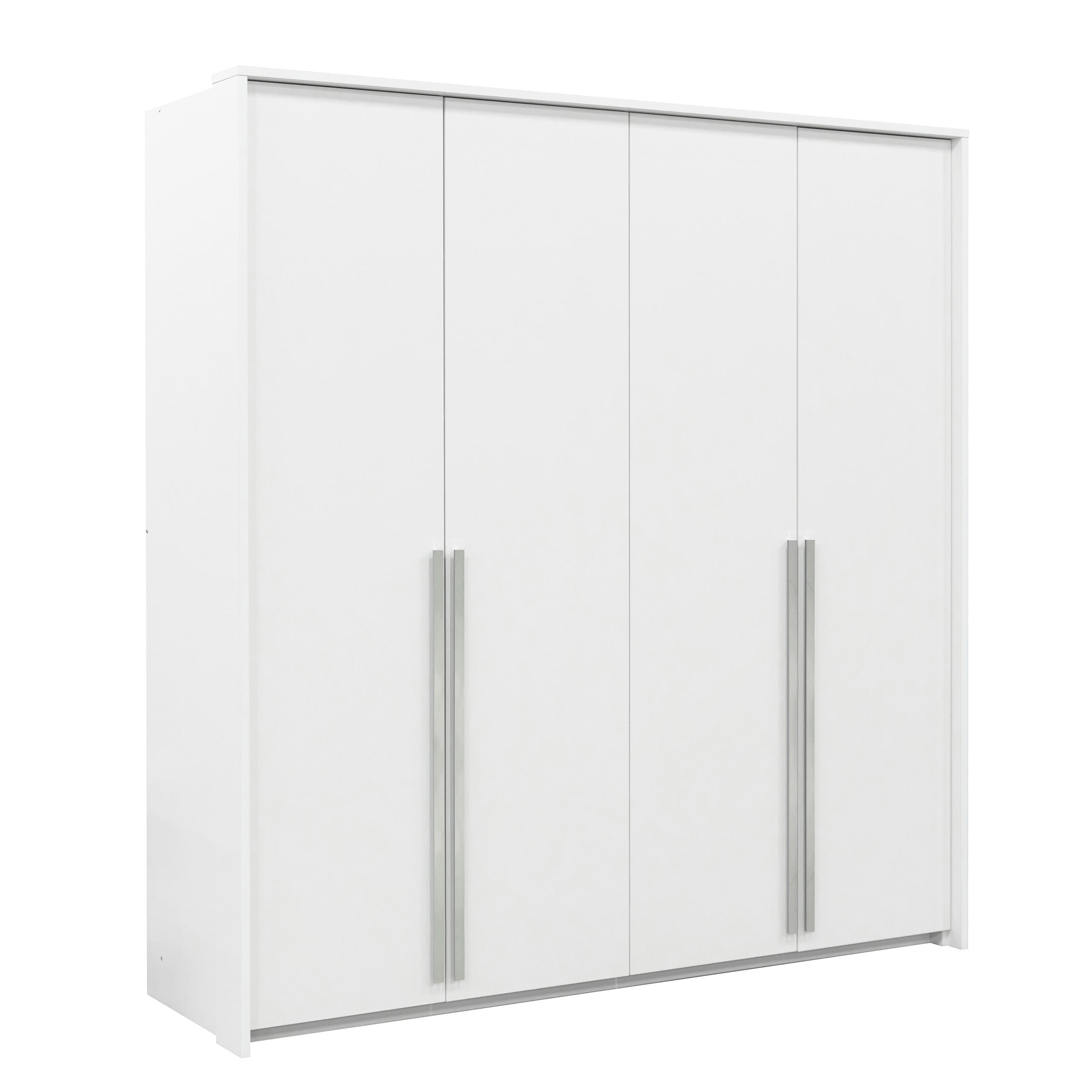 KLEIDERSCHRANK GENUA 210 cm – Weiß, 4 Türen, Silbergriffe - Weiß, Holzwerkstoff (210/217/65cm) - Bettso