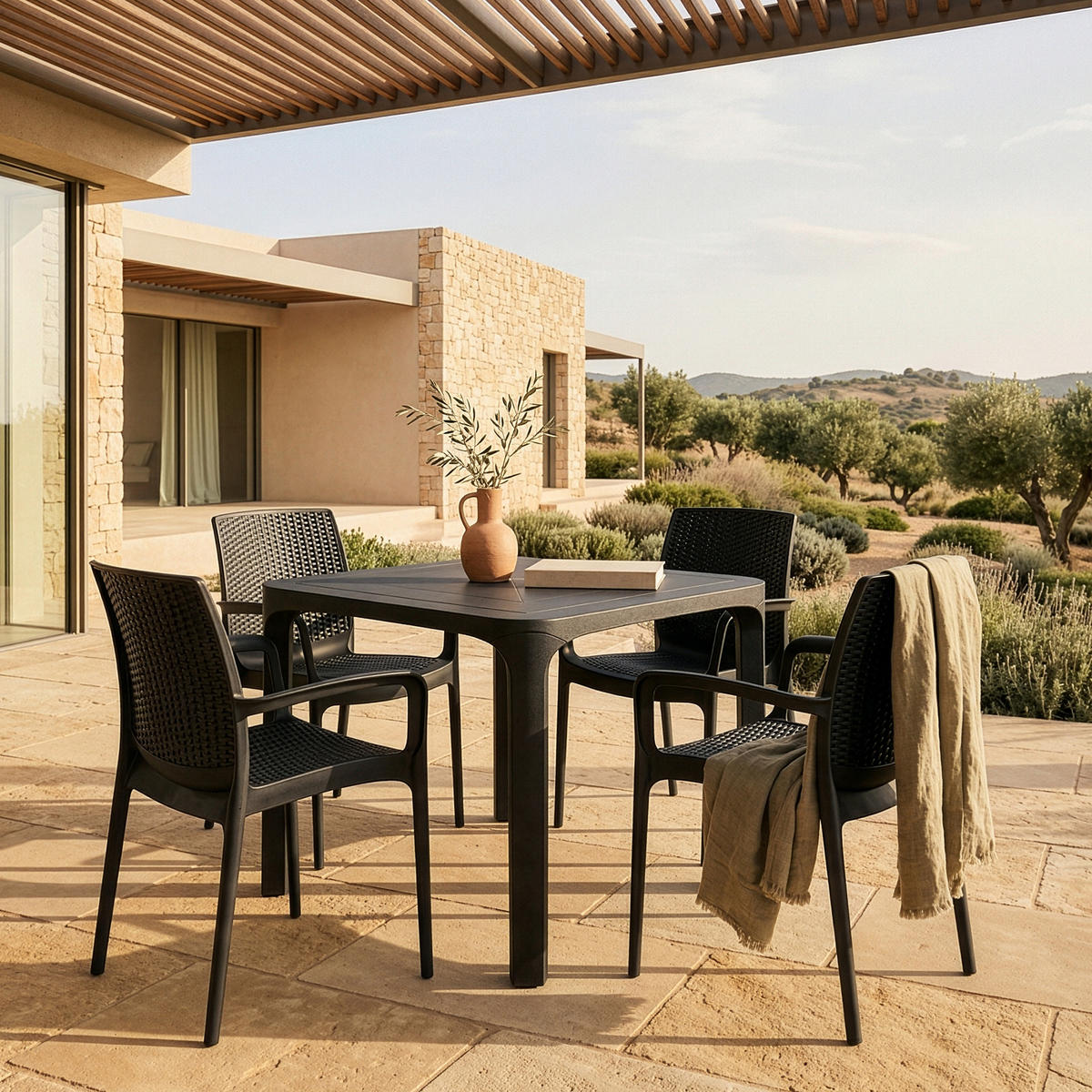 GARTENMÖBEL-SET LEOPSI, RANTU 5-tlg, Anthrazit - Anthrazit, Kunststoff - KONSIMO®