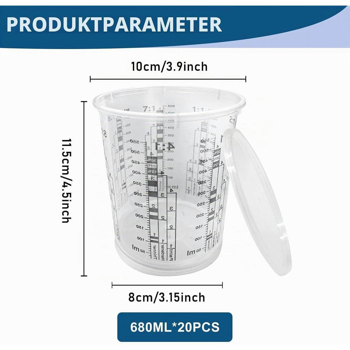 LACKMISCHBECHER 20-teiliges Set 680 ml mit Deckel - Transparent, Kunststoff (0.68L)