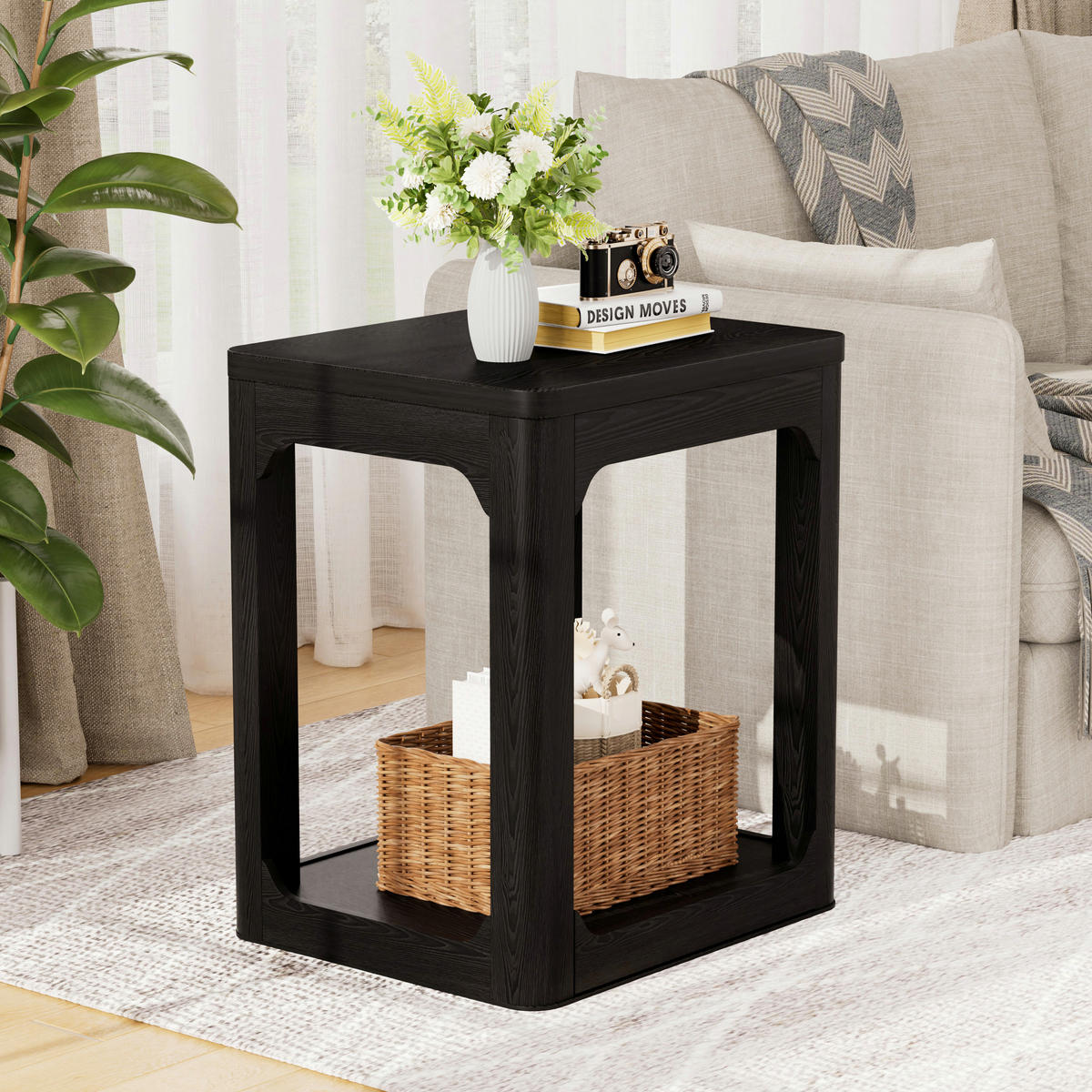 BEISTELLTISCH-SET DE-37279 2er-Set mit doppelstöckigem Stauraum Weiß - Schwarz, Holzwerkstoff (50/40/60cm) - ComfortXL