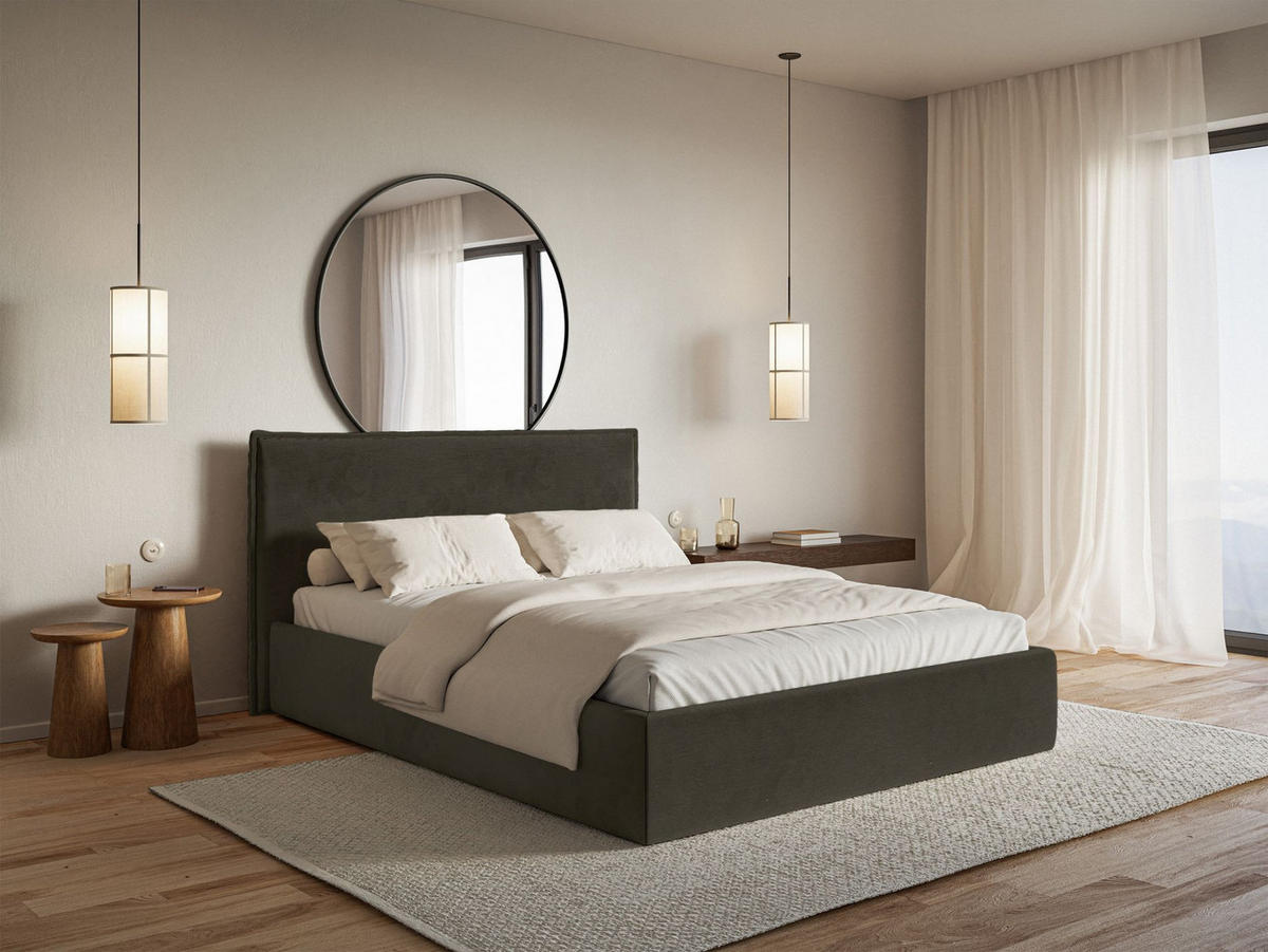 POLSTERBETT Softie Slim Dunkelgrün Velours 160x200 - Dunkelgrün, Textil (160/200cm) - Selsey