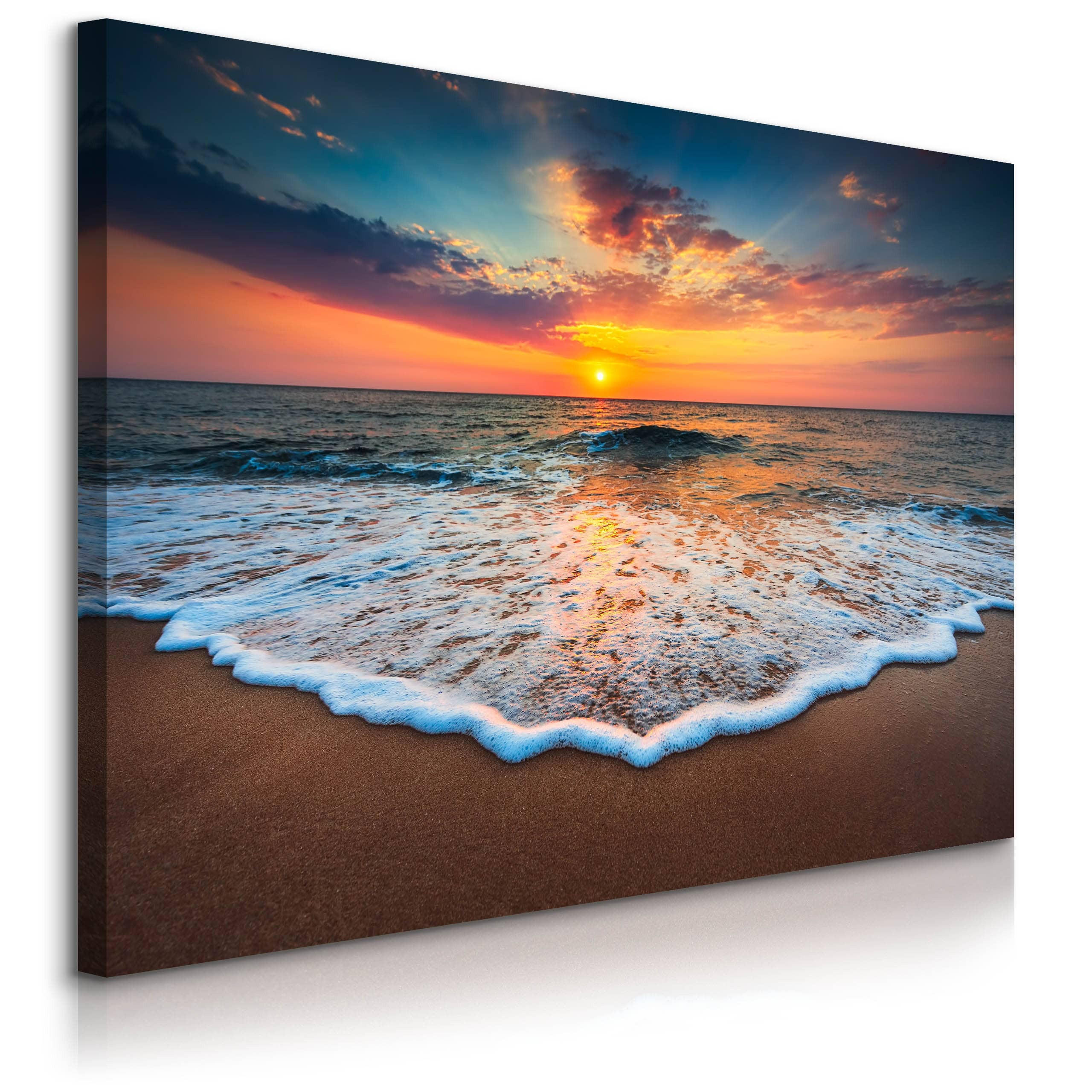 LEINWANDBILD Sonnenuntergang am Meer Landschaft 3D 100x70 - Blau/Beige, Textil (100/70cm) - Muralo