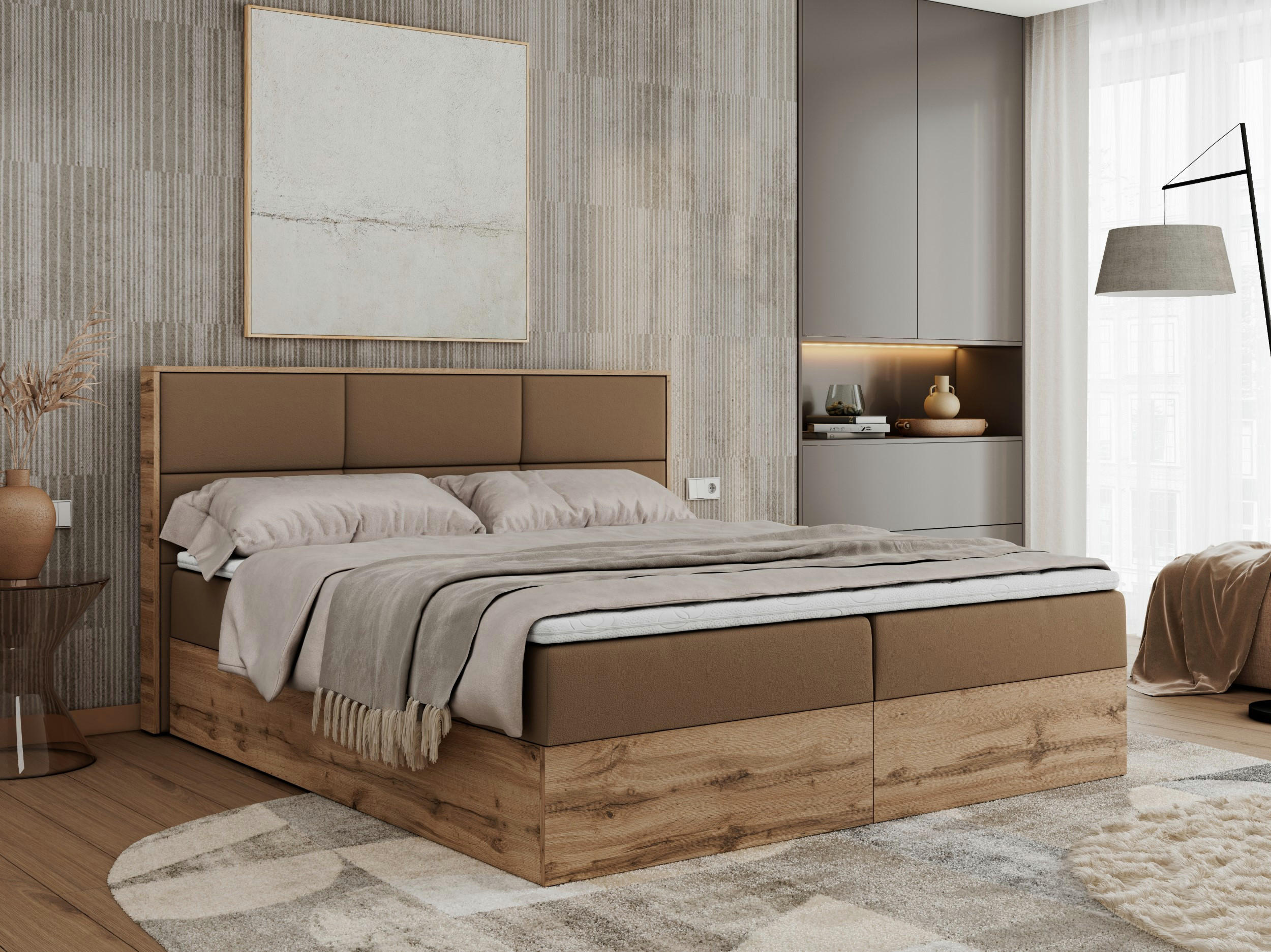 BOXBETT ALBERO 2 - 140/200 Braun Kunstleder - H3 - Braun, Holz/Textil (140/200cm) - MKS