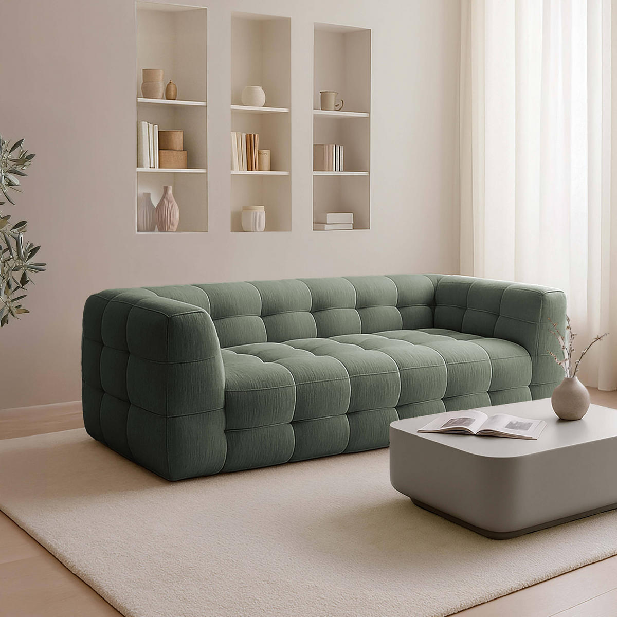 SOFA 3-Sitzer, Grün - Grün, Textil (102/69/228cm) - Oviala