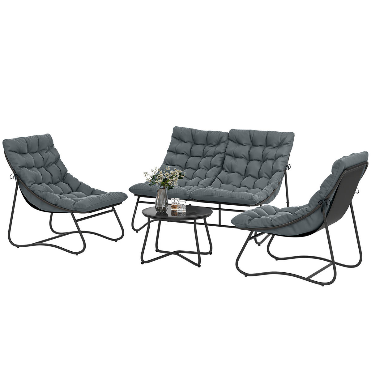 GARTENSET DE-13508 4-teilig mit 8 cm dicken Kissen Grau - Grau, Metall - ComfortXL