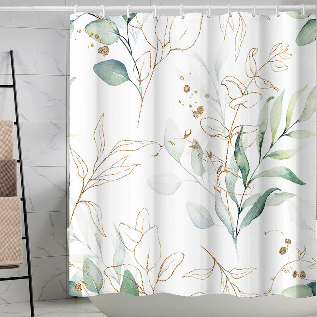 DUSCHVORHANG Eukalyptus Grün 120/180 cm Polyester Schimmelresistent - Weiß, Kunststoff (120/180cm) - MCBOSON