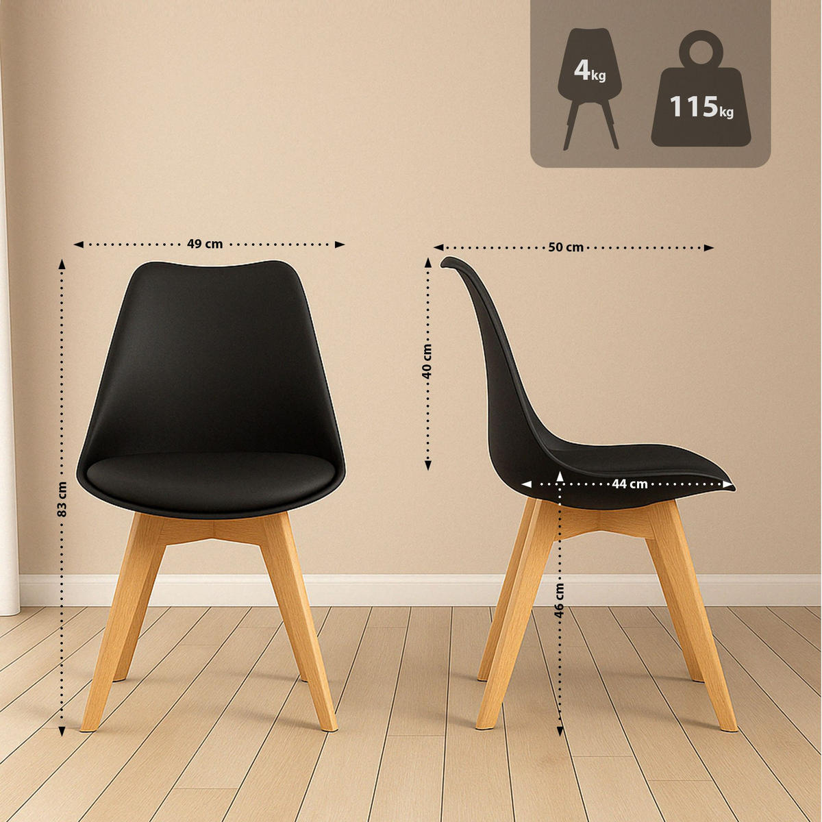 TISCHGRUPPE Holz Schwarz (5-teilig) - Schwarz, Holz (180/83/180cm) - CLP