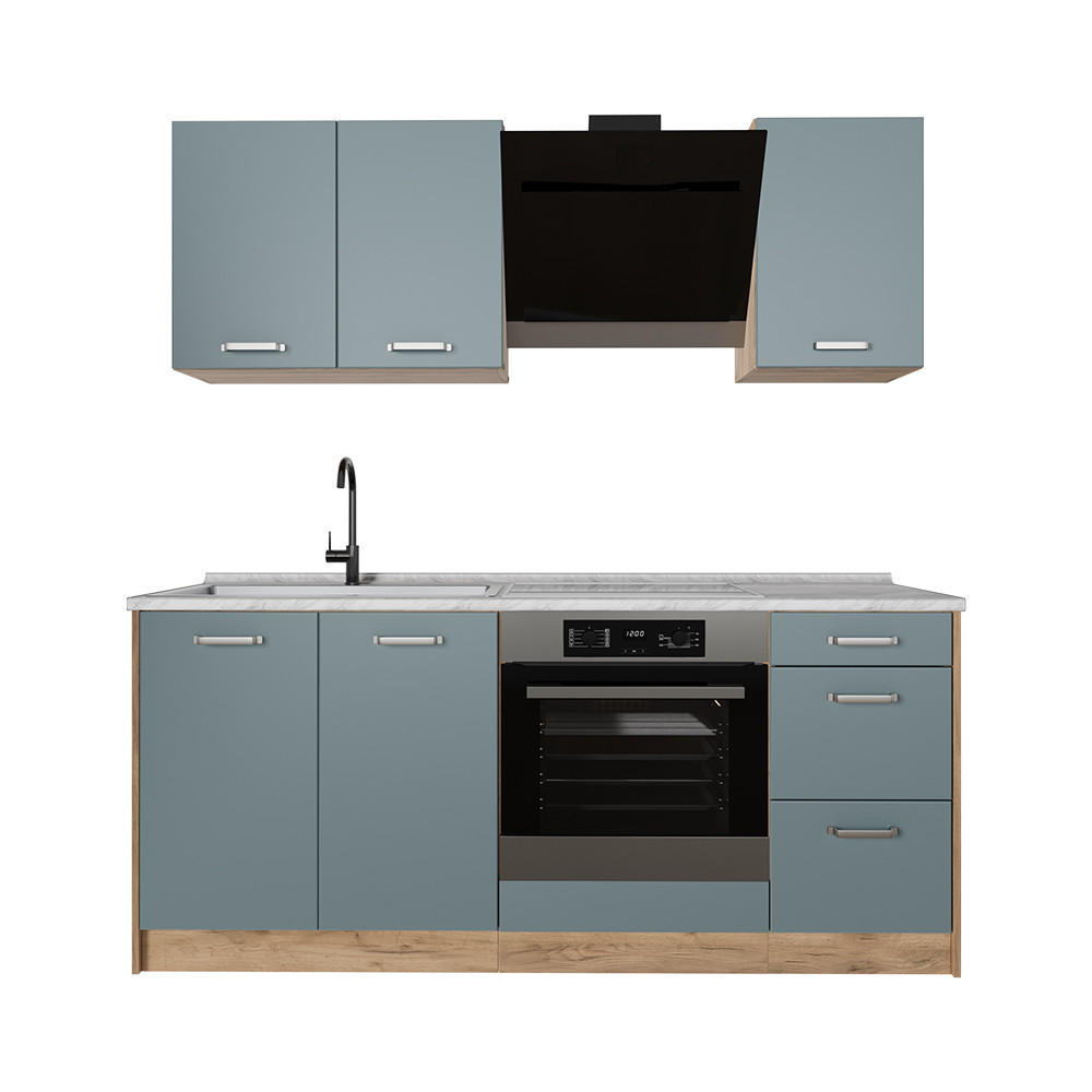 SAMOSTATNÁ KUCHYŇA R-Line, Modrošedá/Dub Goldkraft, 180 cm, AP Marble - farba duba/modrosivá, kompozitné drevo (180/206.8/60cm) - Vicco