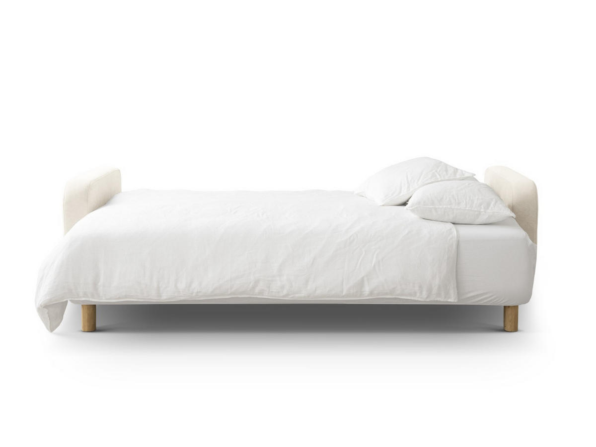 SOFA ausklappbar mit Bettkasten Elen aus strukturiertem Stoff elfenbein 3 Sitzplätze - Creme, Textil (231/86/106cm) - Micadoni