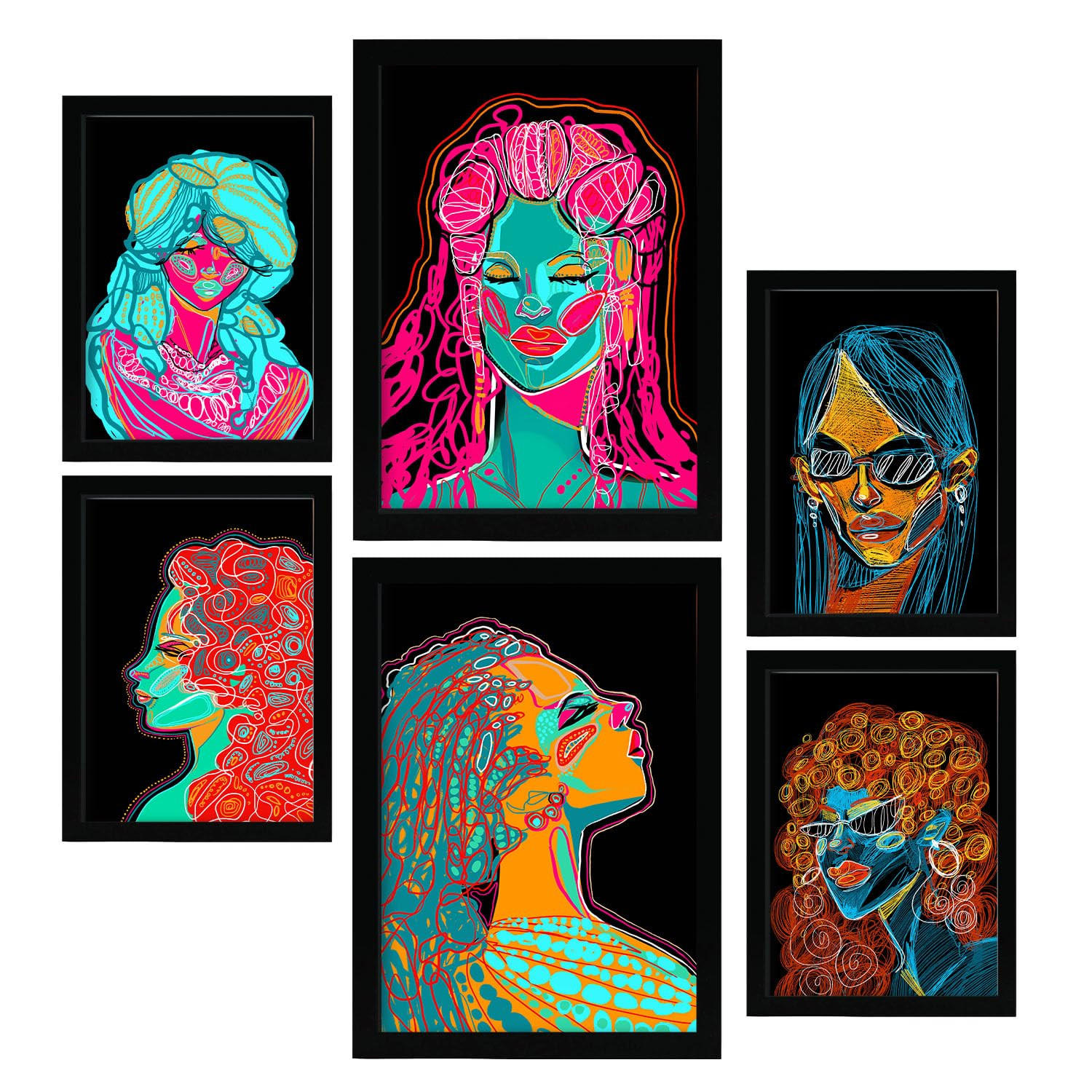 POSTER Set Mit 6 Shades of Beauty 2 Abstrakt Feminin Größe A3 & A4 Schwarzer Rahmen - Schwarz, Papier (29.7/1cm) - Nacnic
