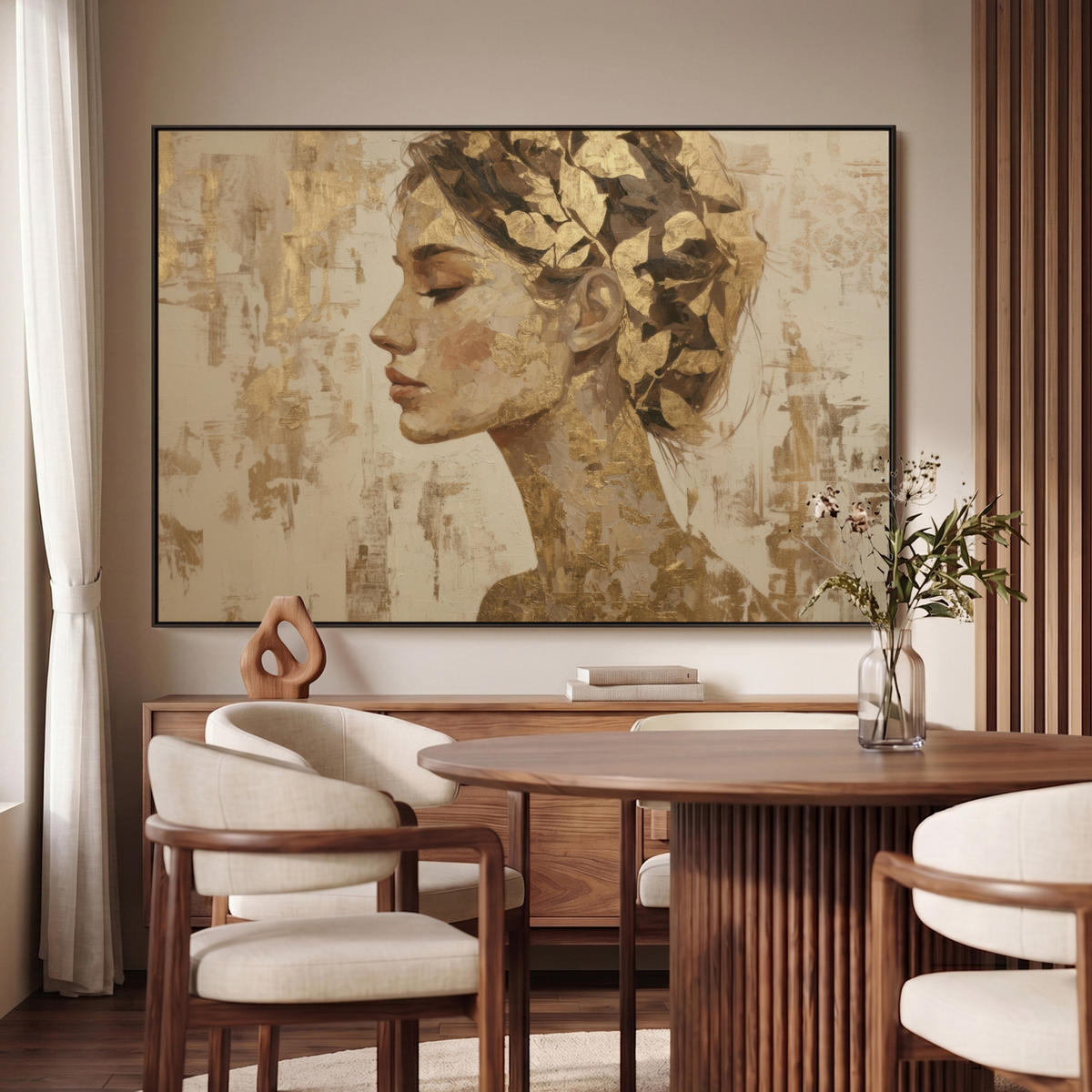LEINWAND Bilder mit Rahmen - Frau - Gold - Abstrakt - Textur - 140x90 - Goldfarben, Textil (140/90cm) - MuchoWow