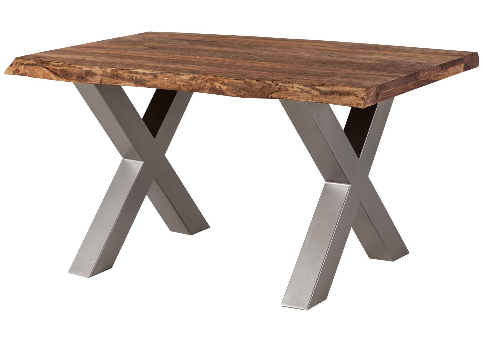 BAUMTISCH Sheesham 140x90x77 grau gebeizt / X-Beine silber matt FREEFORM 5 - Silberfarben/Grau, Holz (140/90/77cm) - Massivmoebel24