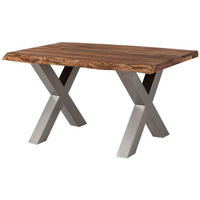 BAUMTISCH Sheesham 140x90x77 grau gebeizt / X-Beine silber matt FREEFORM 5 - Silberfarben/Grau, Holz (140/90/77cm) - Massivmoebel24