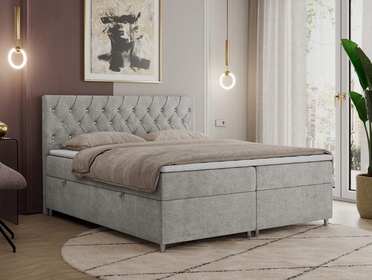 BOXBETT ROMA 180/200 - Hellgrau Strukture - H3 - Hellgrau, Holz/Textil (180/200cm)