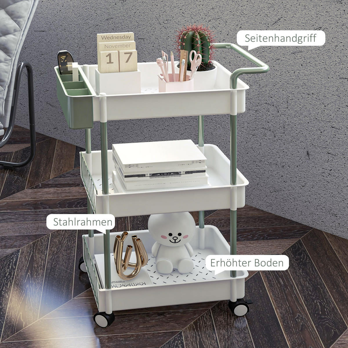 ROLLWAGEN, Servierwagen, Stahl, Weiß - Weiß, Kunststoff (29.4/77/50cm) - HOMCOM