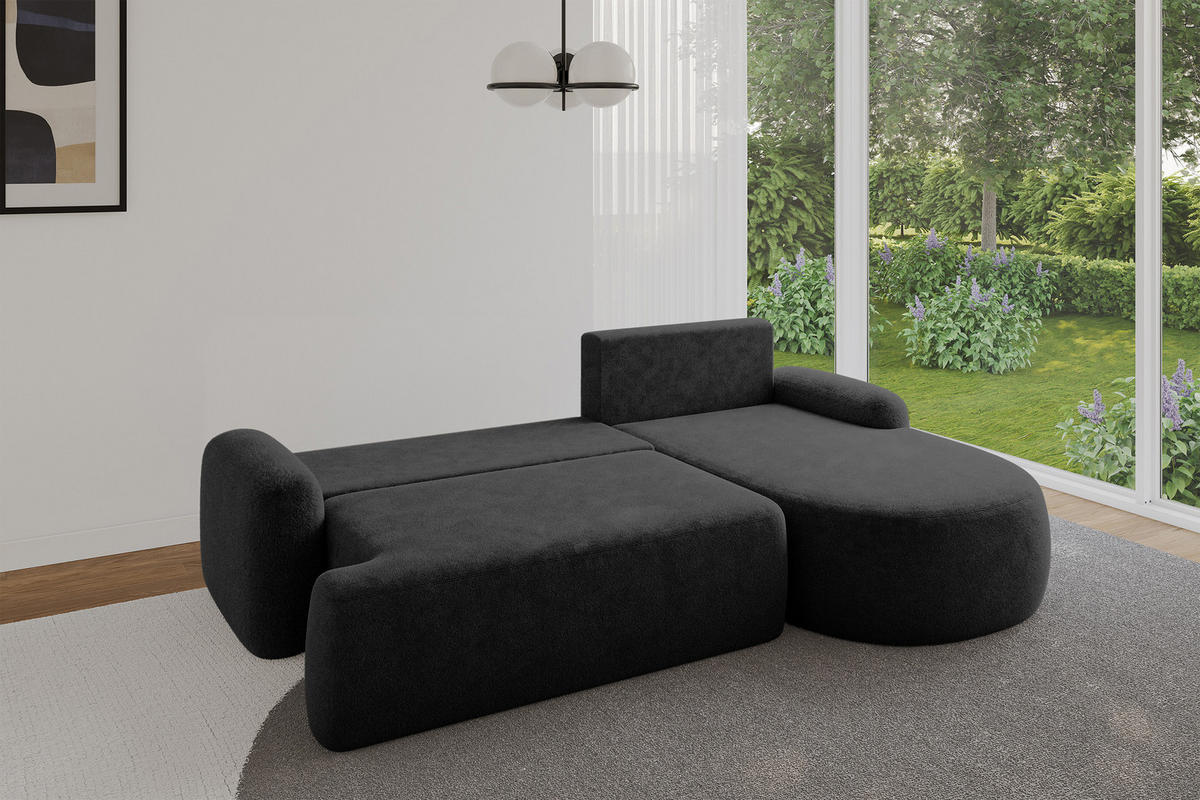 ECKSOFA mit Schlaffunktion und Bettkasten LIRA-L - 264x172x89 Schwarz - Schwarz, Holzwerkstoff/Textil (172/264cm) - ALTDECOR