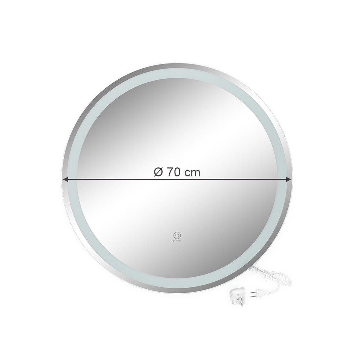 BADEZIMMERSPIEGEL Lumos Weiß 70 cm mit Touchschalter - Weiß, Glas (70/70/4cm) - Vicco