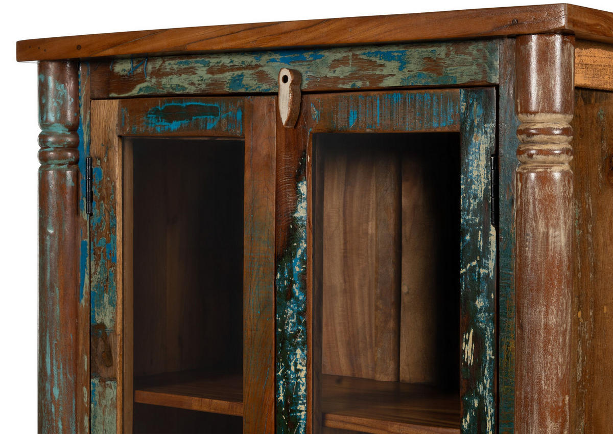 VITRINE Altholz 85x42x180 mehrfarbig lackiert FABLE #31 - Multicolor, Holz (85/180/42cm) - Massivmoebel24