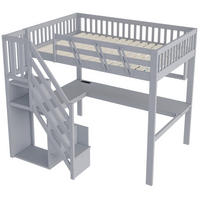 HOCHBETT 140/200 cm mit Stauraumtreppe und Schreibtisch, DE-01497, in Grau - Grau, Holzwerkstoff (140/200cm) - ComfortXL