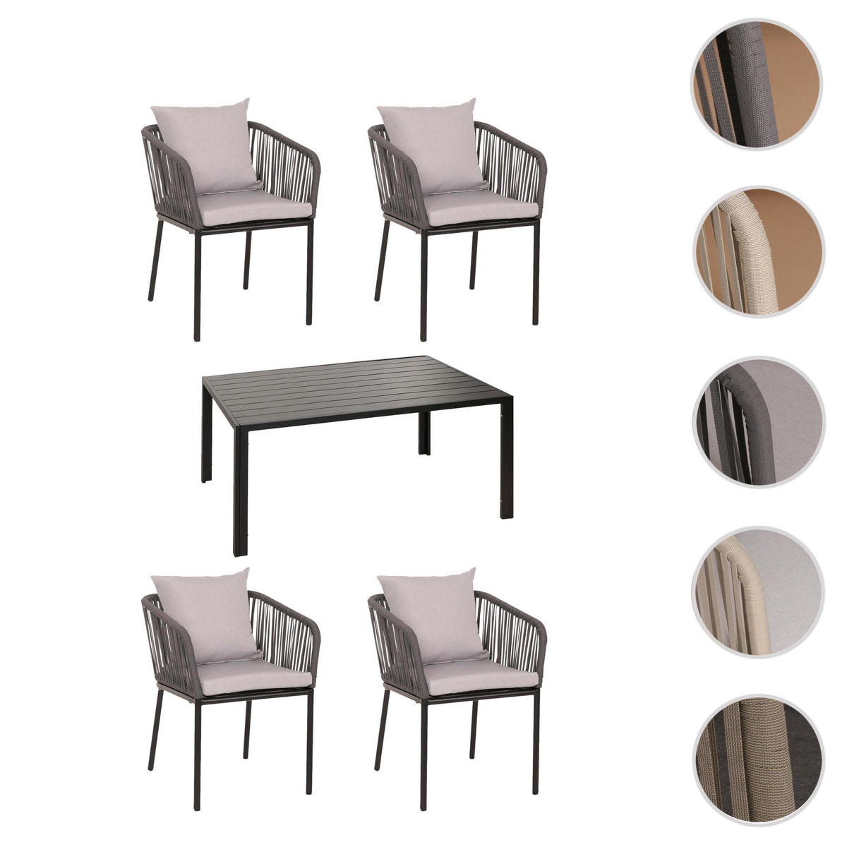 GARTENGARNITUR Anthrazit, Grau 5-teilig-Set - Anthrazit/Grau, Metall - MCW