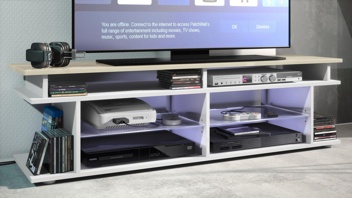 LOWBOARD Movie Platte des TV-Aufsatzes in Creme Hochglanz - Creme, Holzwerkstoff (138.5/39/37.5cm) - Vladon